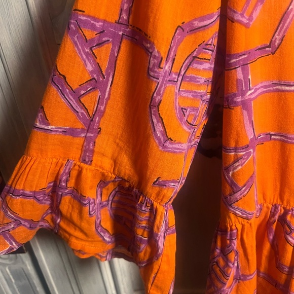 Jude Connally Faith Tiered Cotton Dress Orange Purple Bamboo‎ Lattice - Picture 4 of 10